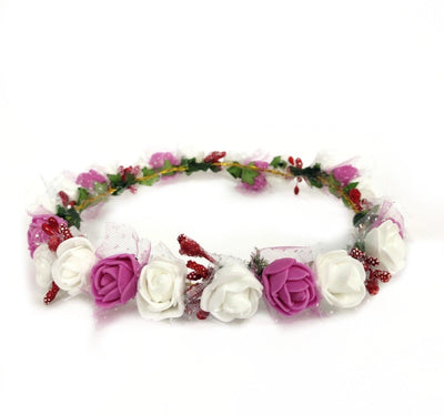 New Jaipur Handicraft Flower Tiara 😇 Pink-White / Engagement / Birthday LAMANSH® Hair Accessories Antique Wedding Tiara Hair Accessory Set / Flower Tiara set