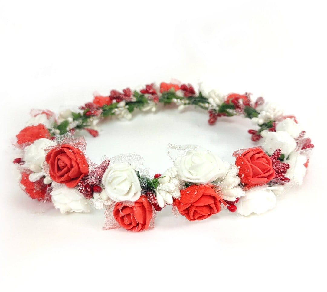 New Jaipur Handicraft Flower Tiara 😇 Red 🔴 / Engagement LAMANSH® Elegant Head Tiara for Women & Girls 🌺 / Haldi Set