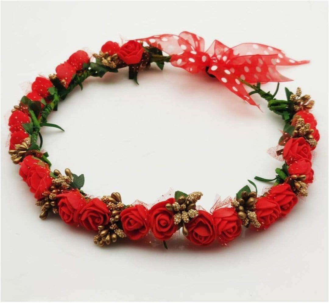 New Jaipur Handicraft Flower Tiara 😇 Red- gold / Birthday Party LAMANSH® Elegant Head Tiara for Women & Girls 🌺 / Haldi Set
