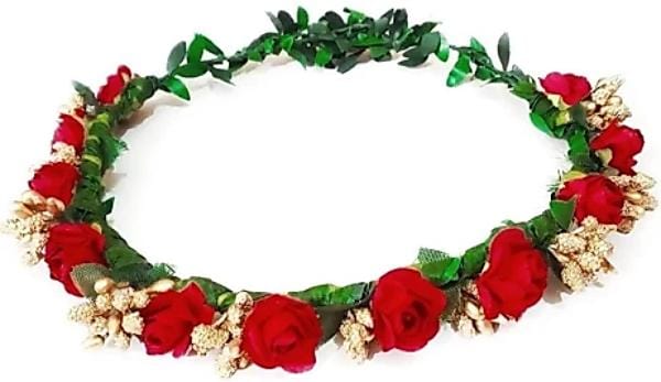 New Jaipur Handicraft Flower Tiara Red-Green-Gold / Engagement LAMANSH® Elegant Head Tiara for Women & Girls 🌺 / Haldi Set