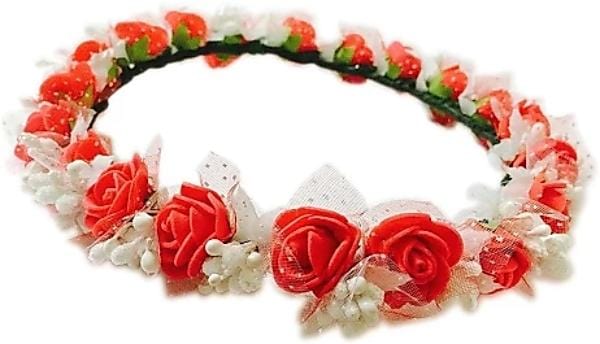 New Jaipur Handicraft Flower Tiara Red-White / Engagement LAMANSH® Elegant Head Tiara for Women & Girls 🌺 / Haldi Set