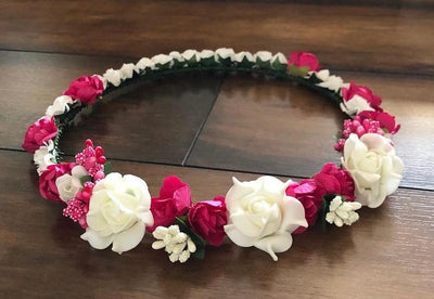 New Jaipur Handicraft Flower Tiara 😇 White-Pink / Engagement / Birthday LAMANSH® Flower/Floral Tiara for Bride/Beach Destination Wedding, Haldi Mehndi Baby Shower Valentine Anniversary Birthday / Tiara set