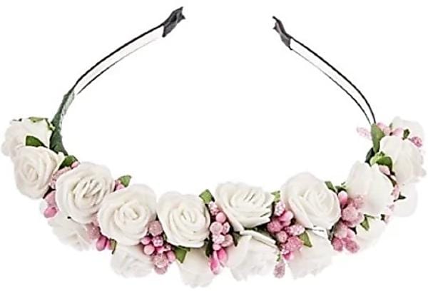 New Jaipur Handicraft Flower Tiara White-Pink / Engagement LAMANSH® Elegant Floral Head Band for Women & Girls 🌺 / Haldi Set