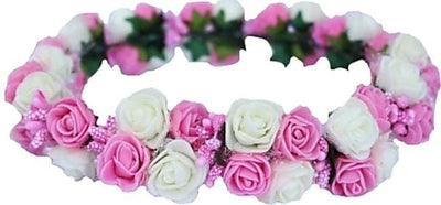 New Jaipur Handicraft Flower Tiara White-Pink / Engagement LAMANSH® Elegant Head Tiara for Women & Girls 🌺 / Haldi Set