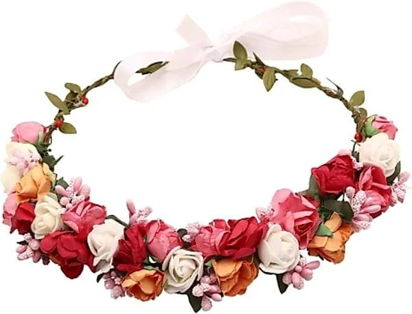 New Jaipur Handicraft Flower Tiara White-Pink-Red / Engagement LAMANSH® Elegant Head Tiara for Women & Girls 🌺 / Haldi Set