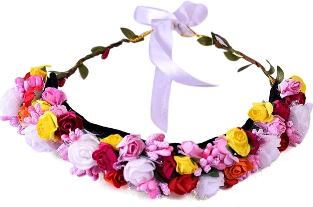 New Jaipur Handicraft Flower Tiara 😇 White-Pink-Yellow / Engagement / Birthday LAMANSH® Princess Tiara for Baby, Women & Girls 🌺