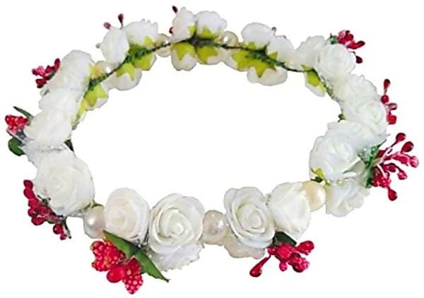 New Jaipur Handicraft Flower Tiara White-Red / Engagement LAMANSH® Elegant Head Tiara for Women & Girls 🌺 / Haldi Set