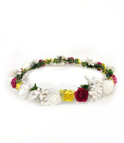 New Jaipur Handicraft Flower Tiara 😇 White-Yellow-Purple / Engagement / Birthday LAMANSH® Floral Tiara for Baby, Women & Girls 🌺 / Haldi Set