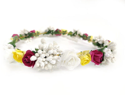 New Jaipur Handicraft Flower Tiara 😇 White-Yellow-Purple / Engagement / Birthday LAMANSH® Floral Tiara for Baby, Women & Girls 🌺 / Haldi Set