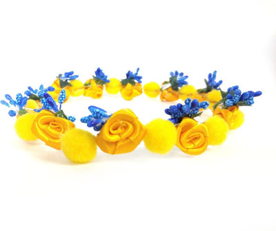 New Jaipur Handicraft Flower Tiara 😇 Yellow-Blue / Engagement / Birthday LAMANSH® Floral Tiara for Haldi ceremony  / Tiara For Baby, Women & Girls 🌺 / Haldi Set