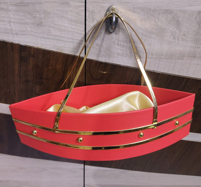 New Jaipur Handicraft Gift Baskets 💛 Red - Gold / 1 Lamansh® Luxurious Boat Shaped Gift 🎁Hamper For Giveaway Basket (size - 12*5 inch)