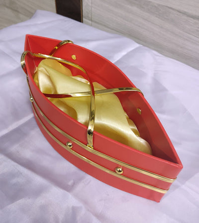 New Jaipur Handicraft Gift Baskets 💛 Red - Gold / 1 Lamansh® Luxurious Boat Shaped Gift 🎁Hamper For Giveaway Basket (size - 12*5 inch)