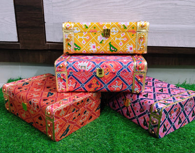 New Jaipur Handicraft gift trunk boxes LAMAMSH® (Size : 10*7*4.5 inch) leatherette Patola Print Trunk boxes / Gift boxes 🎁 fo wedding ceremony , birthday hampers , return gifts & giveaways