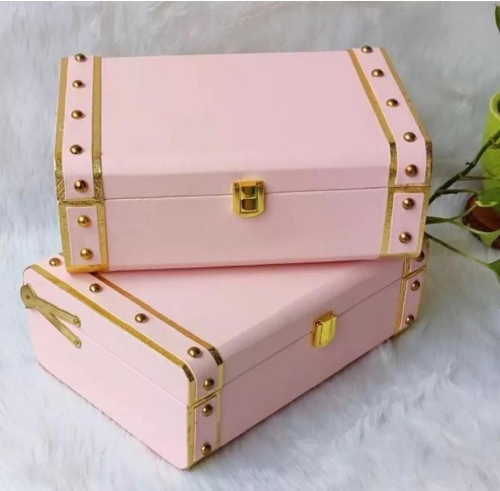 New Jaipur Handicraft Gift Trunks 💛 Pink Lamansh® Pack of 1 (9×6×3.5 inch) Trunk Box / Beautiful Makeup Box For Jewellery Storage & Gifting 🎁