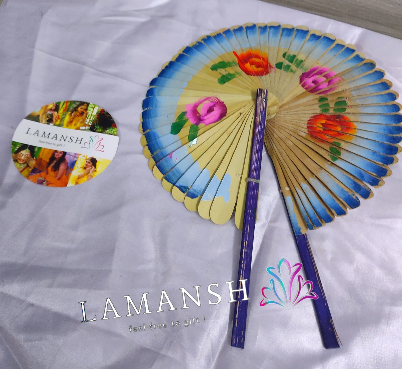 New Jaipur Handicraft Hand Fans LAMANSH® Pack of 20 Palmleaf Handheld Hand Fan for Personal use & Event Decoration 🎉 in Assorted color Patterns