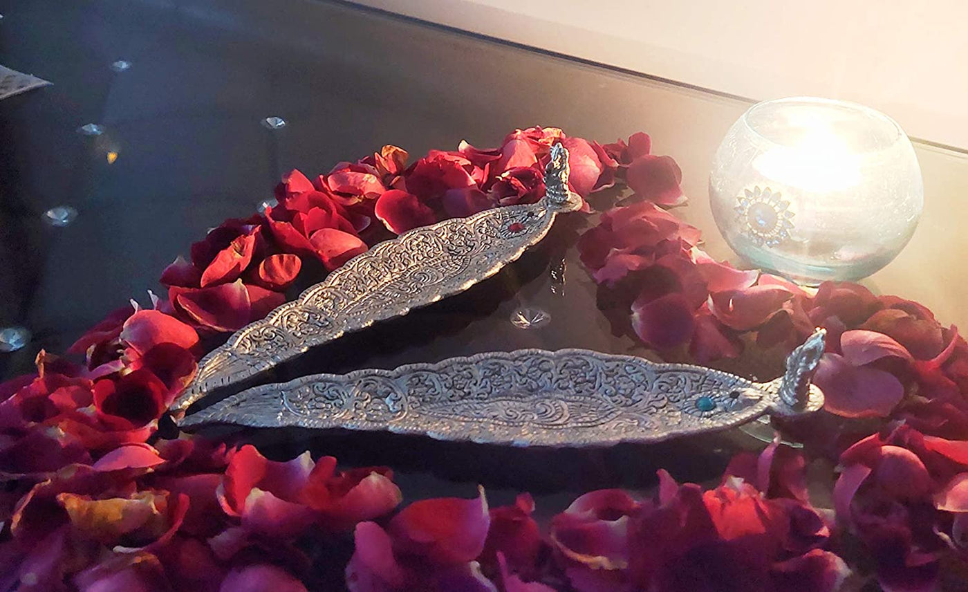 New Jaipur Handicraft Incense Agarbatti 🔥Holder Silver / Pack of 2 Lamansh® Incense Holder / Leaf Decorative Incenae Holder