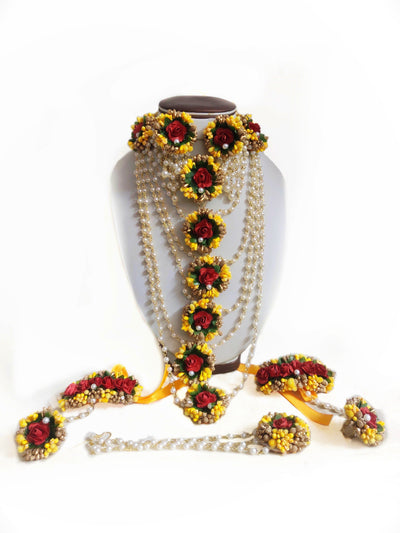 New Jaipur Handicraft Jewel Set Yellow-Red / Free Size / Haldi, Mehendi Lamansh Flower Jewellery Set