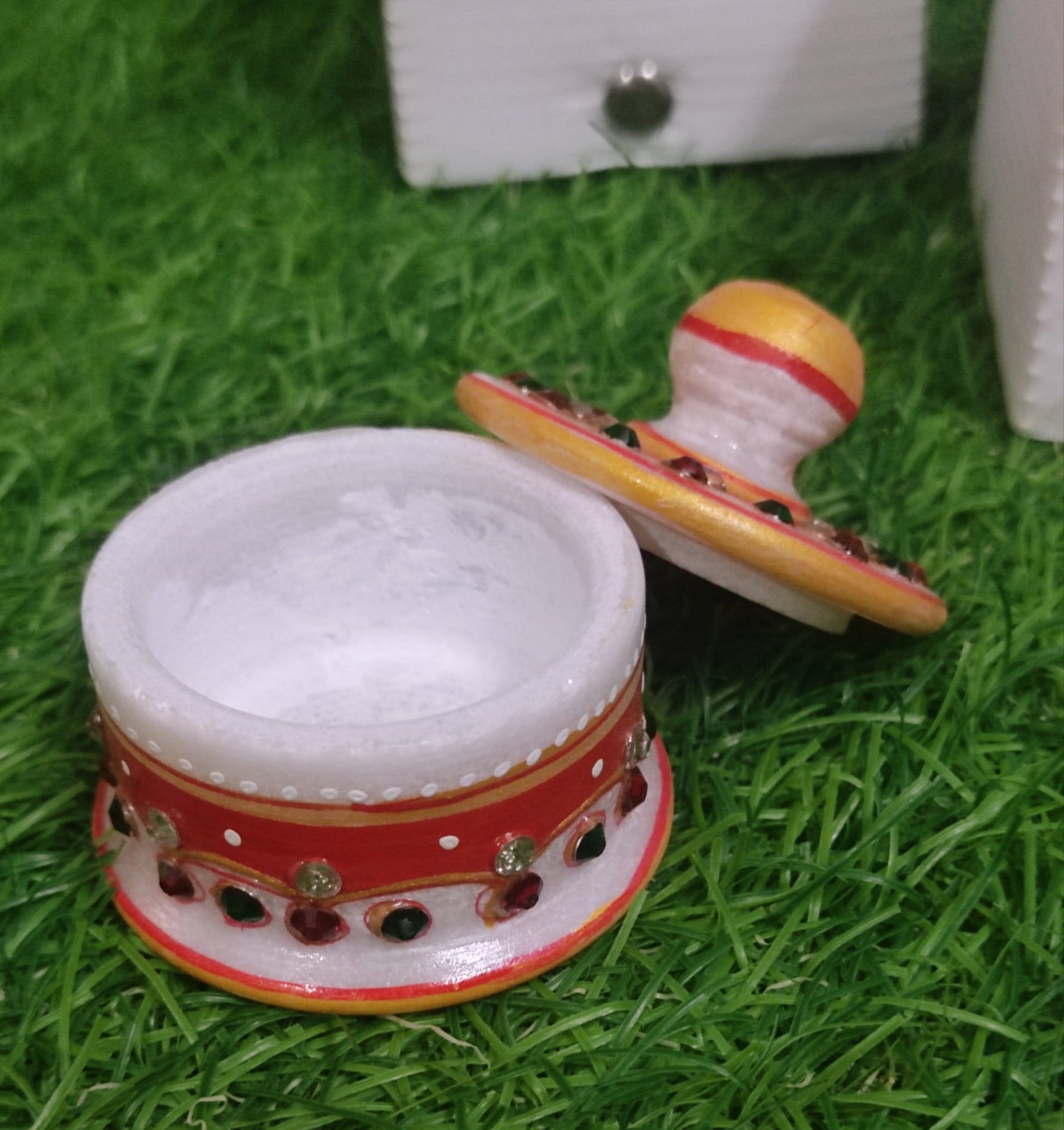 New Jaipur Handicraft Kumkum box Multicolor / Marble / Standard LAMANSH® Pack of 25 Marble Dabbi / Kumkum Box / Sindoor Dani / Roli Box / Marble Box / Sindoor Box 🎁 / Best for indian wedding return gifts 🎁