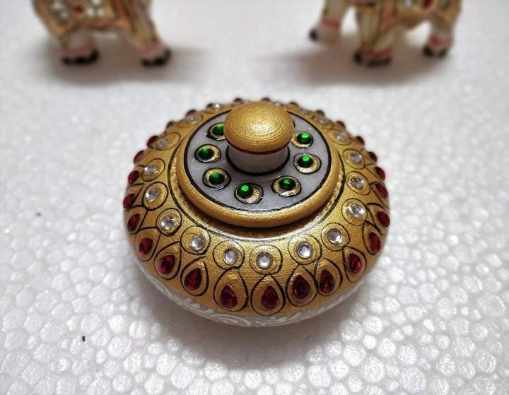 New Jaipur Handicraft Kumkum box Multicolor / Marble / Standard size New Jaipur Handicraft Marble Dabbi / Kumkum Box / Sindoor Box / Roli Box