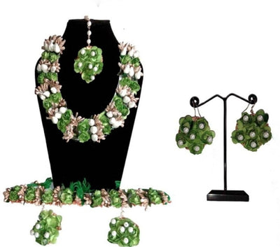 New Jaipur Handicraft Necklace ,Earring, Maangtika & Bracelet Set Green / Free Size / Bridal Look Lamansh® 🌺🌻🌹🌷 Floral Jewellery Set