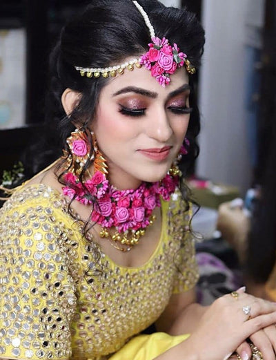 New Jaipur Handicraft Necklace ,Earring, Maangtika Set Pink / Free Size / Bridal Look Lamansh® 🌺🌻🌹🌷 Flower Jewellery Set