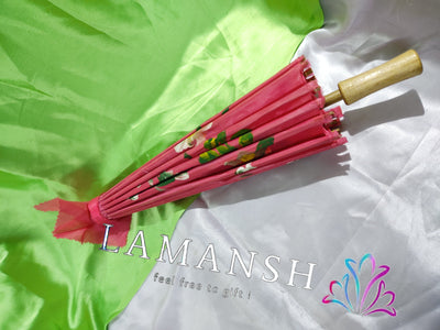 New Jaipur Handicraft Umbrella ☂️ Random color / 1 Umbrella & 1 Packaging Box Lamansh® (Pack of 1) Medium Size Japanese Wooden Frame Umbrella / Best for Bridal entry in Weddings & Events