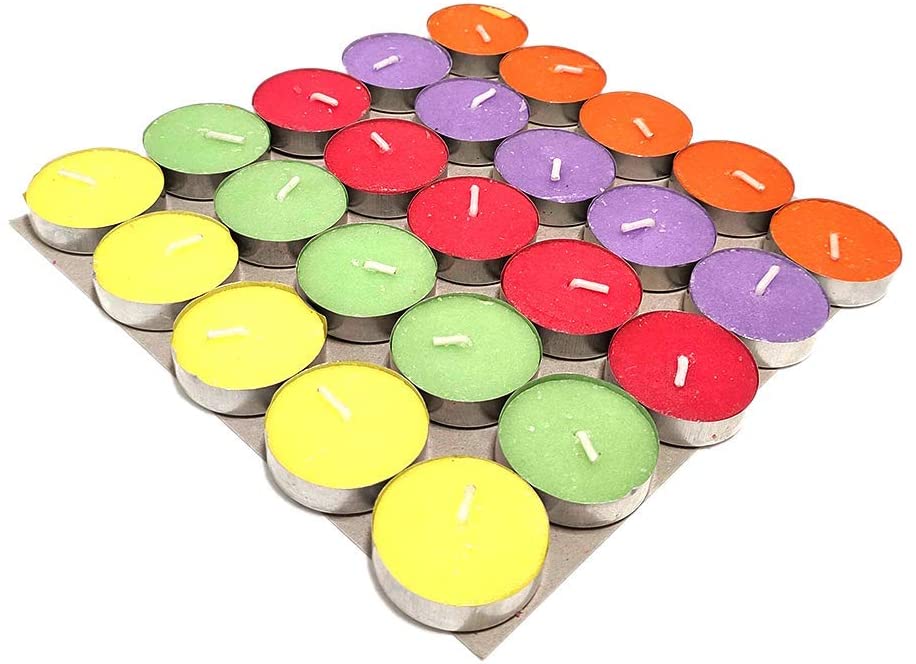 New Jaipur Handicraft Wax Candles 🕯 Lamansh® Pack of 50 Multicolored Tealight Wax Candles 🕯 / Unscented Wax Candles for Home Decoration 🎀Birthday Parties